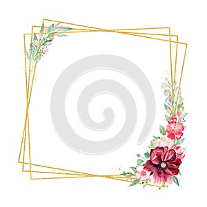 Spring blossom watercolor hand drawn raster frame template