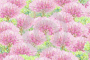 Spring blossoming trees seamless pattern.