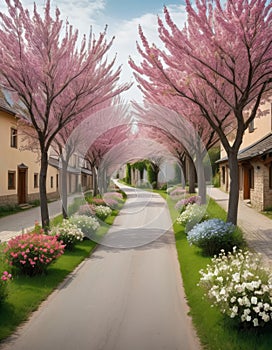 Spring Blossoms Adorning Street