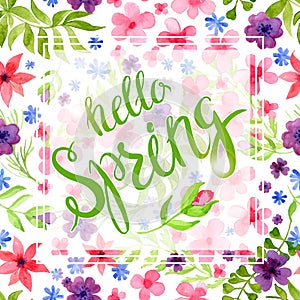 Spring Blurred Background whith Lettering and Flowers.