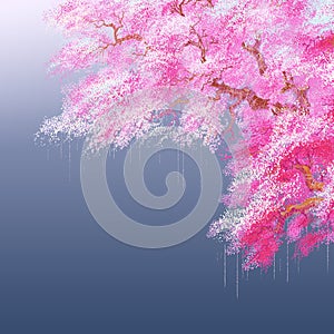 Spring border or background art with pink blossom.