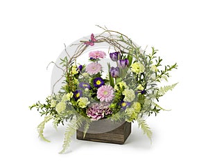 Spring Bouquet of Flowers in Rustic Wood Box - Floral Arrangement by Florist - Flower Shop - Tulips, Daisies