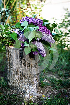 Spring bouquet of lilacand white flower branches.