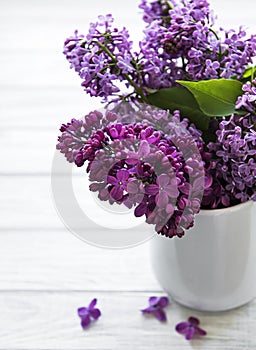 Spring bouquet. Luilac flowers in a vase