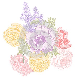 Lilac, tulip, rose, peony, poppy -Spring bouquet
