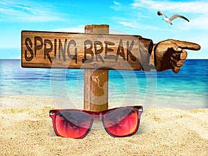 Spring Break Beach Sign Sunglasses Sand Sun Fun Sky