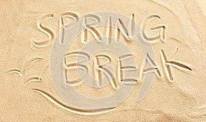 Spring Break and seagulls drawn in beach sand photo