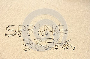 Spring Break Written in Sand on Beach
