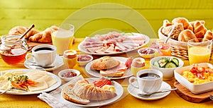 Spring breakfast banner with a choice of foods photo