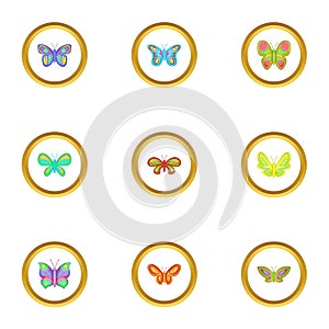 Spring butterflies icons set, cartoon style