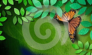 Spring Butterfly with leaves background graphic