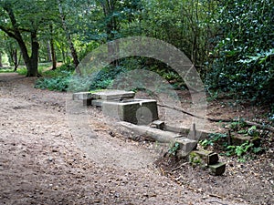 The spring at Caesar`s Well on Wimbledon Common, London, UK. Dry Sept. 2020.