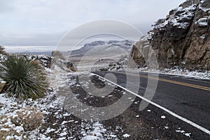 Spring canyon road in winter in New Mexico