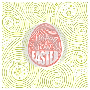 Spring Card. The Lettering - Happy Sweet Easter. Easter Design. Handwritten Swirl Pattern.