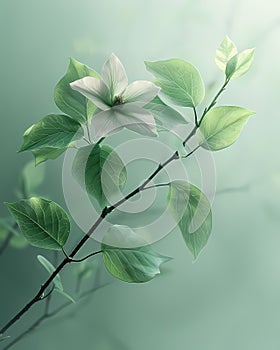 Spring Celebration Art Print: Vivid Floral Painting with Branch and White Flower on Negative Space