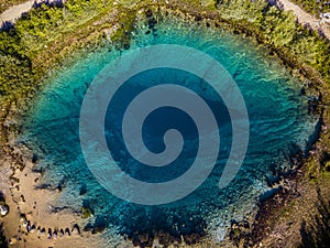 The spring of the Cetina River, izvor Cetine, in the foothills of the Dinara Mountain is named Blue Eye, Modro oko. Cristal clear photo