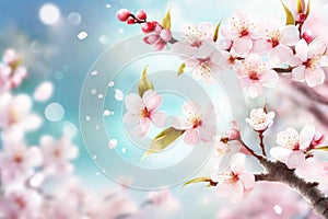 Spring cherry blossom. Beautiful flower background in pastel colors. Mothers day or spring, easter background