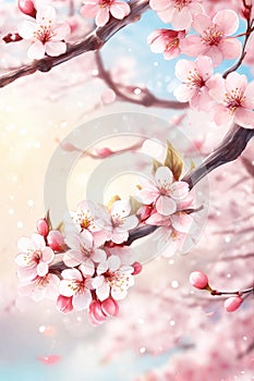 Spring cherry blossom. Beautiful flower background in pastel colors. Mothers day or spring, easter background