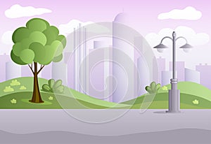 Spring City Landscape Background in flat style