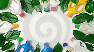 Spring Cleaning concept featuring colorful detergent bottles. Ai Generated