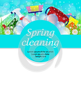 Spring cleaning service concept. Tools for cleanliness and disinfection. Vector