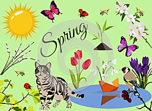 Spring color icon set, nature symbols collection, vector sketches, logo illustrations, environment signs realistic flat