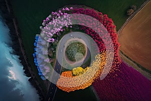 Spring colorful arial drone shot