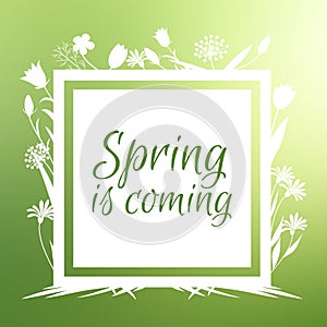 Spring is coming banner and vector design with flowers sihouettes photo