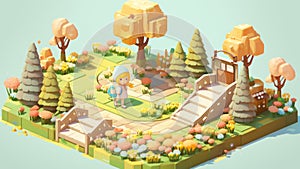 spring coming on a small park isometric