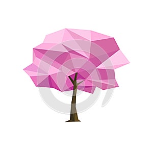 Spring concept pink tree formed by triangles, pink sakura. Polygon vector illustration