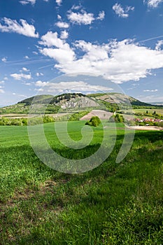 Spring countryside with blue sky and clouds - Palava hills, Czech Republic