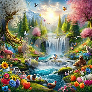 A spring dawn forest.