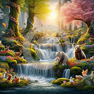 A spring dawn forest.