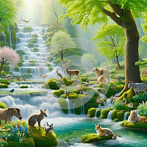 A spring dawn forest.