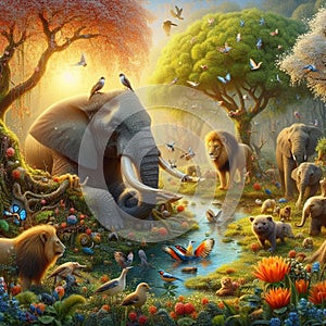 A spring dawn forest.