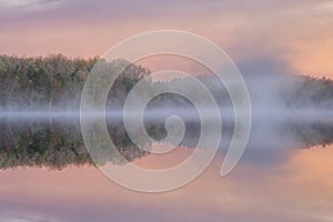 Spring Dawn Moccasin Lake in Fog