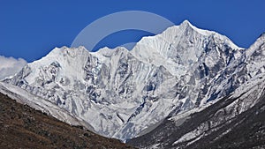 Spring day in the Himalayas. Mount Gangchenpo, Langtang valley,