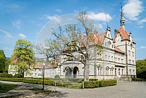 Spring day view of castle-palace of the Count Schonborn in Zakarpattia, Ukraine