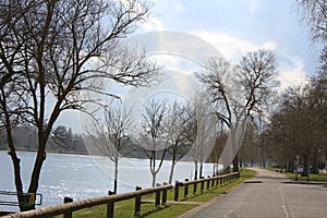 A spring day at the walking promenade close to Moselle River in Remich, Luxembourg