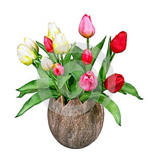 Spring deco with artificail tulips isolated on white