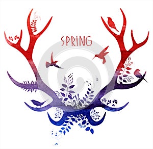 Spring deer. watercolor silhouette. vector illustration