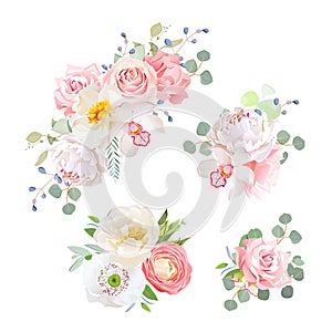 Spring delicate bouquets vector design objects
