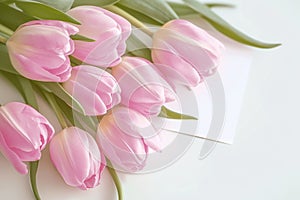 Spring delight Pink tulips bouquet with a greeting card