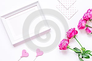 Spring design with peony flower and frame white background top v
