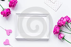 Spring design with peony flower and frame white background top v
