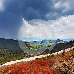 Spring downpour over the Carpathian mountains