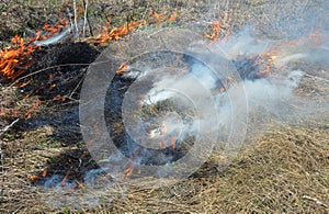 Spring dry grass fire danger. Burning grass and thatch transforms quickly into a fire hazard in spring