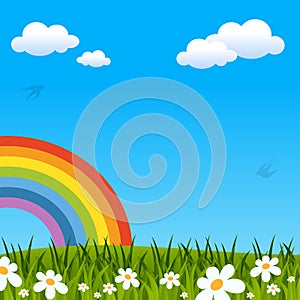 Spring or Easter Background with Rainbow