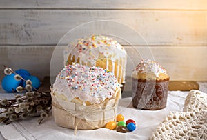 Spring easter cakes on a light background in a rustic style