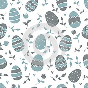 Spring easter pattern, easter eggs and flowers
